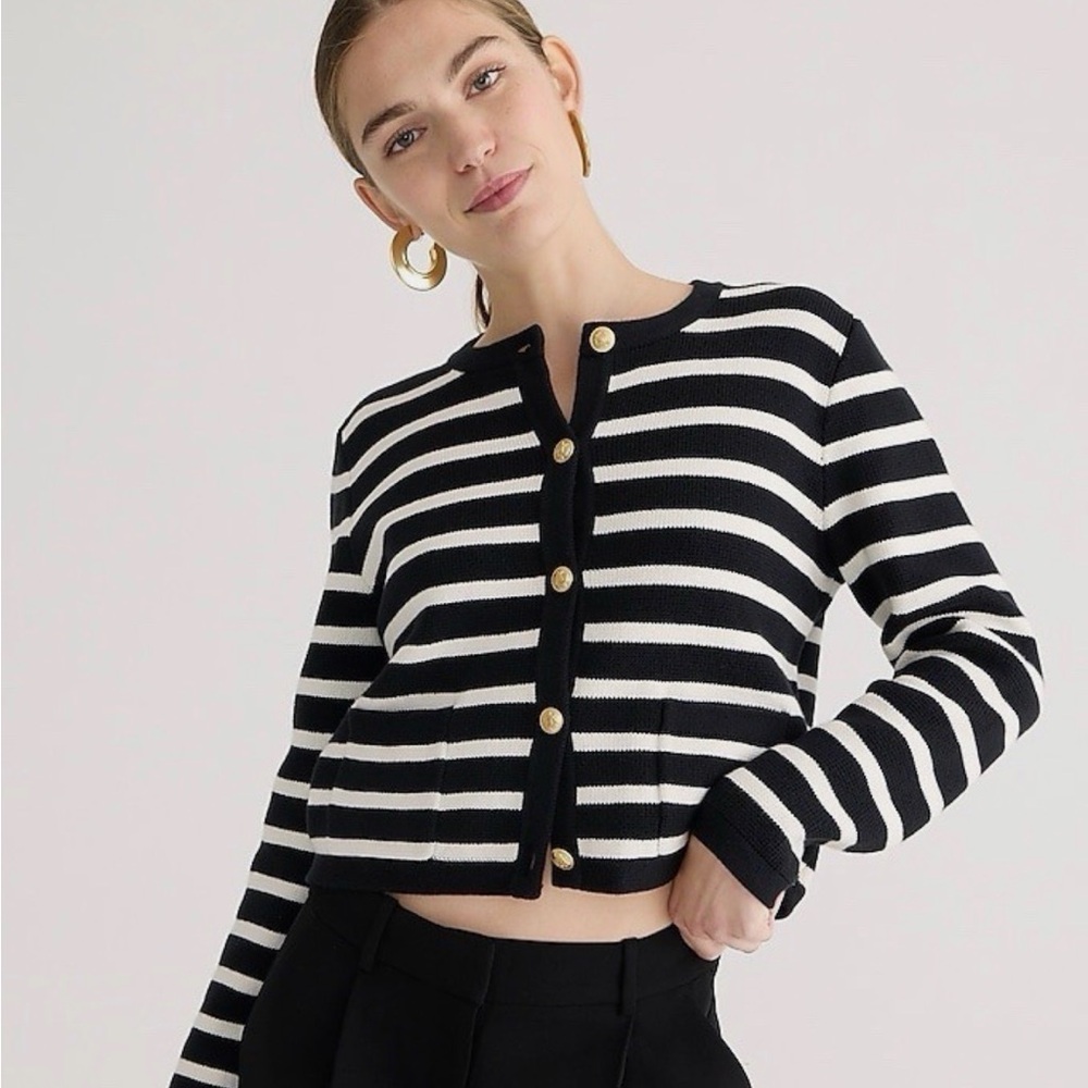 J.Crew Black and White Striped Cardigan